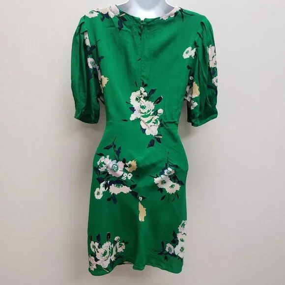 Free People Womens Neon Garden Floral Mini Dress Size 10 Green V Neck Bohemian - Picture 3 of 12